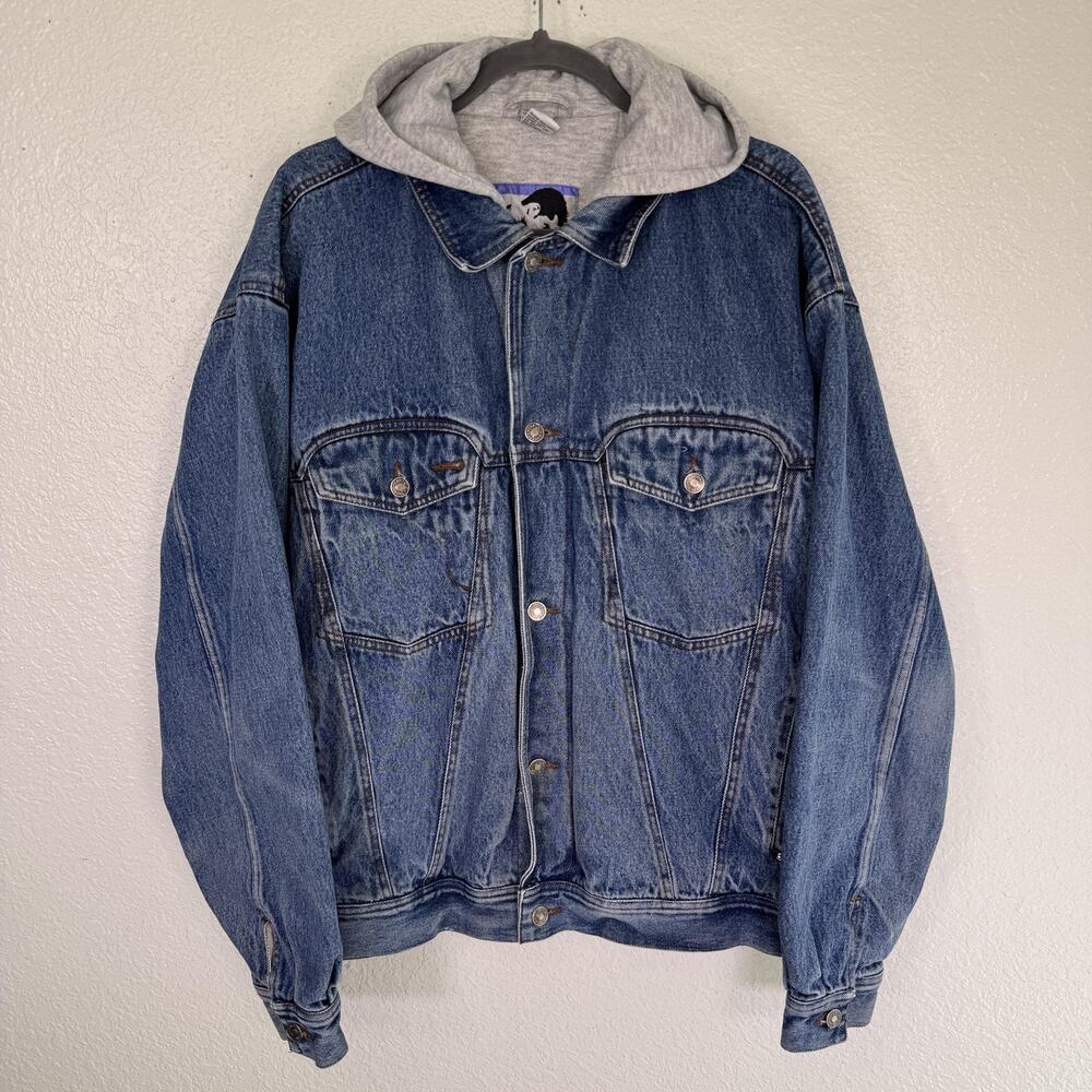 Vintage Todays News Denim Jacket Mens 2XL Hoodie Lined 90s Punk Grunge Trucker